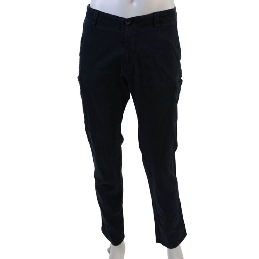 J.W. Brine Mens Button Closure Flat Front Straight Leg Casual Pants Blue Size 32